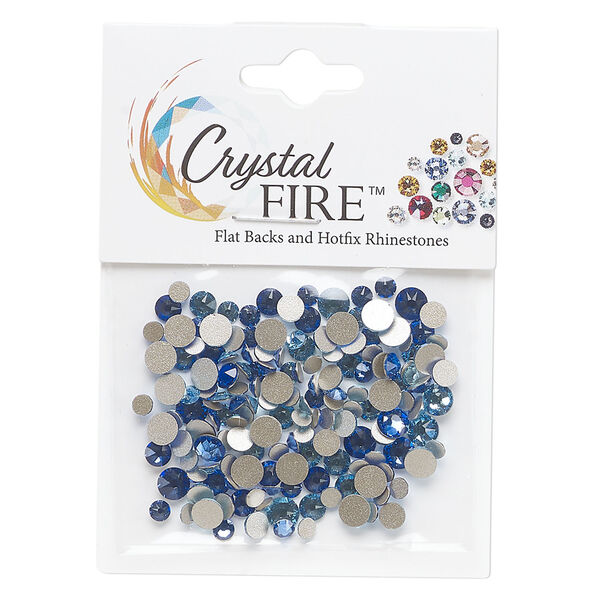 Flat back mix 1pkg144 aquamarine and sapphire, Crystal FIRE&reg;, 3.0-4.8mm round SS12 / SS16 / SS20 image number 0