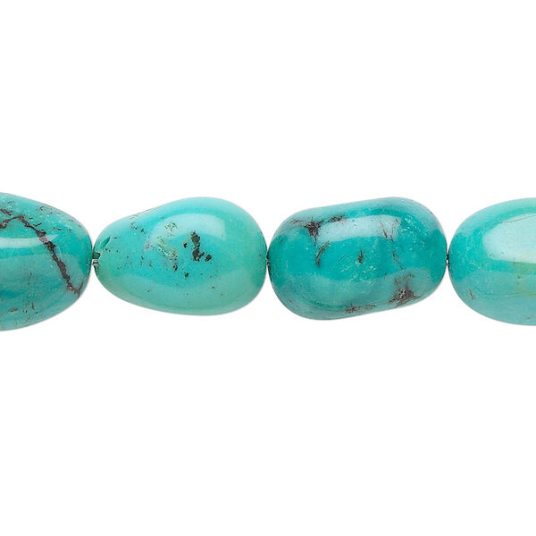 Bead, turquoise (dyed / stabilized), blue, large pebble, Mohs hardness 5 to 6. Sold per 15-1/2" to 16" strand. image number 0