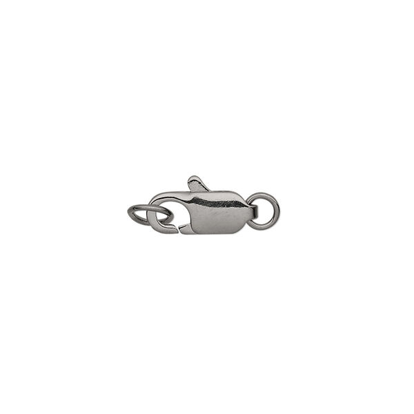 Clasp, lobster claw, gunmetal-plated brass, 12x5mm with two (2) rings. Sold per pkg of 100. image number 0