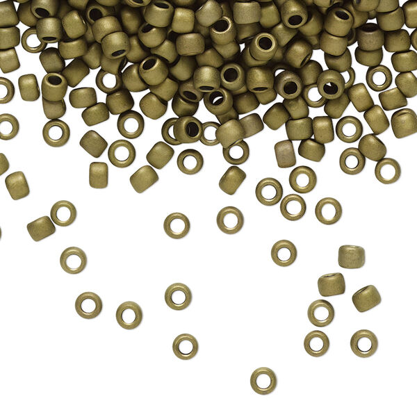 Seed bead, TOHO BEADS®, glass, pkg/7.5g, #8 round, opaque frosted antique bronze (TR-08-223F). image number 0