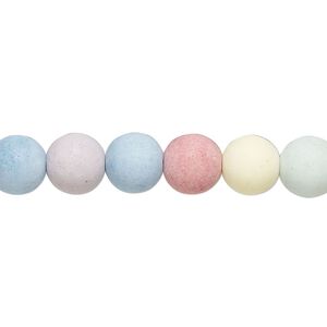 Bead, porcelain, opaque matte multicolored, 7.5mm round. Sold per 8-inch strand, approximately 25 beads.