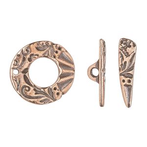 Clasp toggle 1pkg10 copper-plated pewter (tin alloy), 19.5x19mm 2-sided ring, antique TierraCast® 1-strand