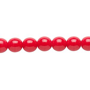 Bead, Czech glass druk, opaque red, 8mm round. Sold per 15-1/2" to 16" strand.
