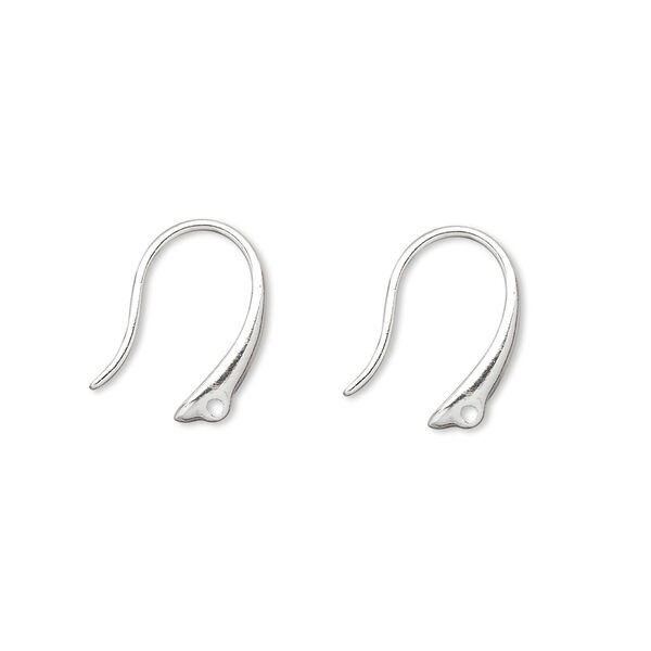 Ear wire, silver-plated brass, 14mm fancy fishhook with closed loop, 20 gauge. Sold per pkg of 5 pairs. image number 0