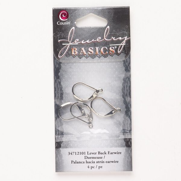 Leverback, brass, pkg/2 pairs, silver finish, 17mm with open loop. image number 0