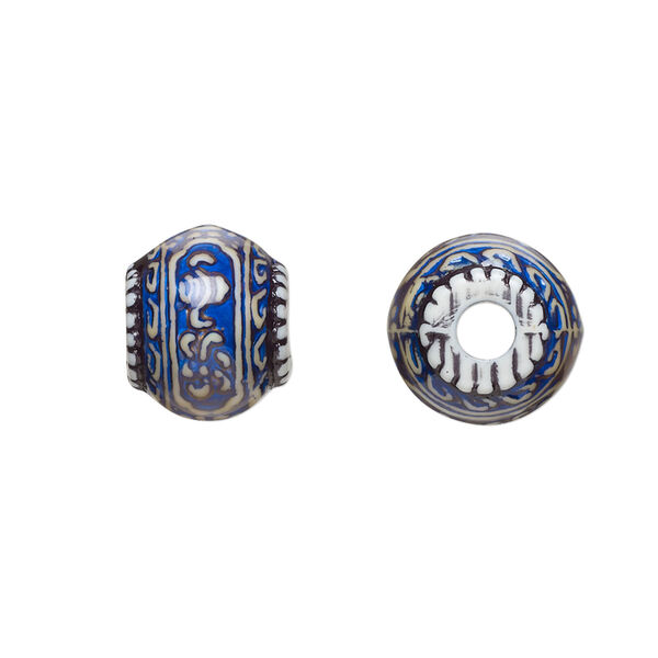 Bead, acrylic, multicolored, 13x11mm color-changing rondelle with fancy design. Sold per pkg of 2. image number 0