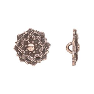 Button, TierraCast®, antique copper-plated pewter (tin-based alloy), 17.5mm mandala with hidden closed loop. Sold per pkg of 20.