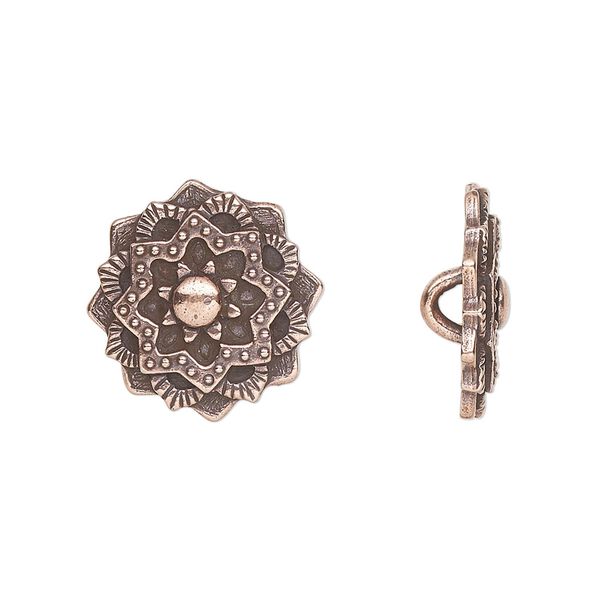 Button, TierraCast®, antique copper-plated pewter (tin-based alloy), 17.5mm mandala with hidden closed loop. Sold per pkg of 20. image number 0