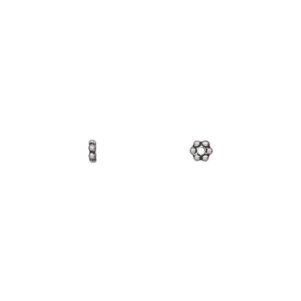 Bead, TierraCast®, antique silver-plated pewter (tin-based alloy), 3x1mm beaded rondelle. Sold per pkg of 500. image number 0