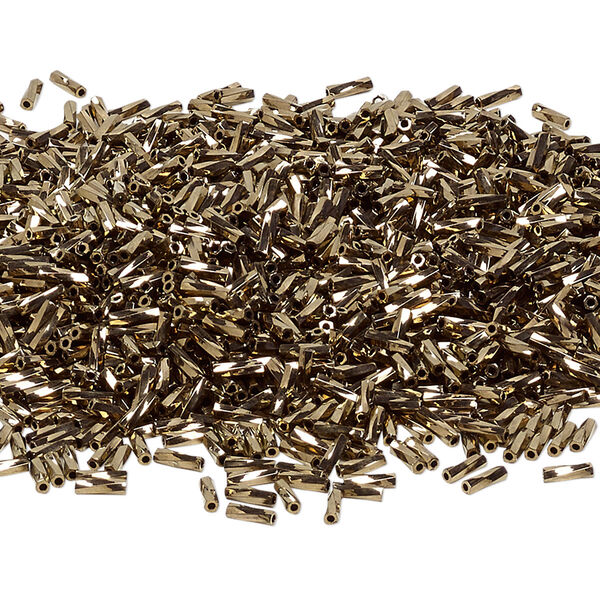 Bead, Miyuki, bugle bead, glass, pkg/50 g, 6x2mm twisted, opaque dark gold, (TW-457). image number 0
