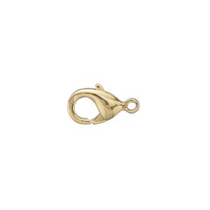 Clasp lobster claw 1pkg10 gold-plated, 13x8mm, brass 1-strand