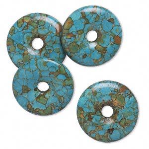 Mosaic "turquoise" (magnesite) 1pkg4, undrilled donut focal 23mm