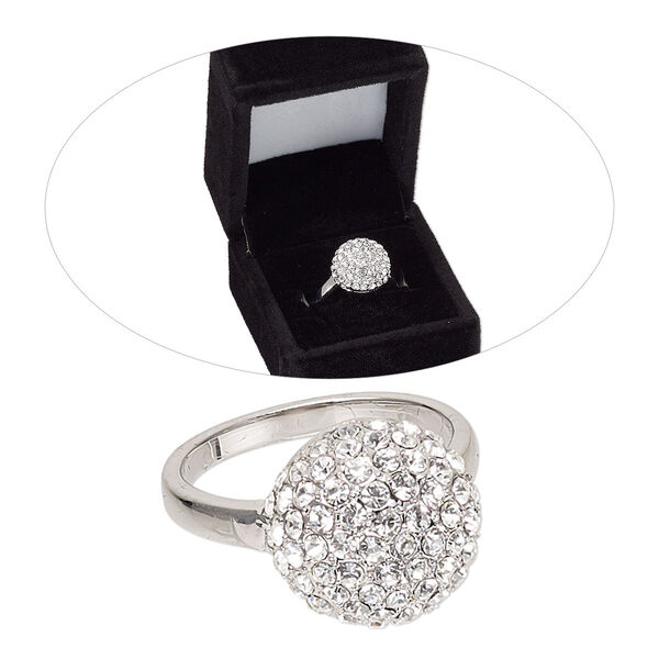 Ring, cubic zirconia and rhodium-finished brass, clear, 14mm round, size 8. Sold individually. image number 0