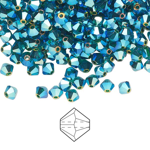 Bead 48pk emerald AB 2X, Preciosa Czech crystal 4mm bicone image number 0