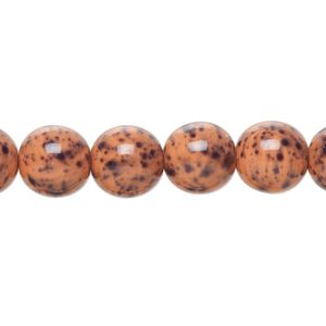 Bead, Czech glass, opaque salmon and black, 10mm round. Sold per 15-1/2" to 16" strand.