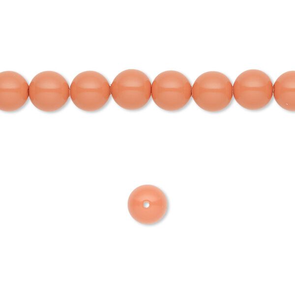 Pearl 50pk coral, Crystal Passions® 6mm round 5810 image number 0