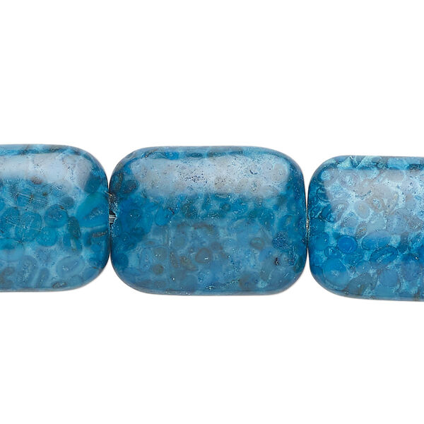 Bead, fossil stone (dyed), 20x15mm puffed rectangle, C grade. Sold per 8-inch strand, approximately 10 beads. image number 0