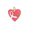 Charm 1pkg4, imitation rhodium-plated "pewter" (zinc alloy) / enamel, pink / white, 20mm, heart / awareness ribbon image number 0