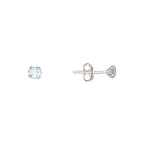 Earstud, Create Compliments®, sterling silver and topaz (irradiated), 4mm round. Sold per pair.