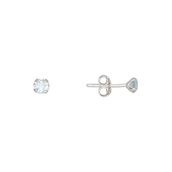Earstud, Create Compliments®, sterling silver and topaz (irradiated), 4mm round. Sold per pair. image number 0