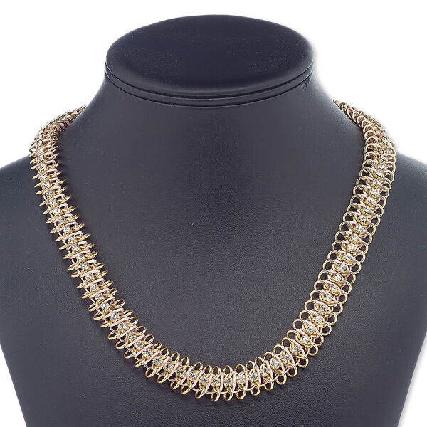 Necklace, glass rhinestone / nylon / gold-finished brass / steel / "pewter" (zinc-based alloy), light pink and clear, 15mm wide, 16-1/2 inches with 4-1/2 inch extender chain and lobster claw clasp. Sold individually. image number 0