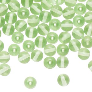 Bead, Czech glass, translucent light green, 6mm round. Sold per 2-ounce pkg, approximately 215 beads.