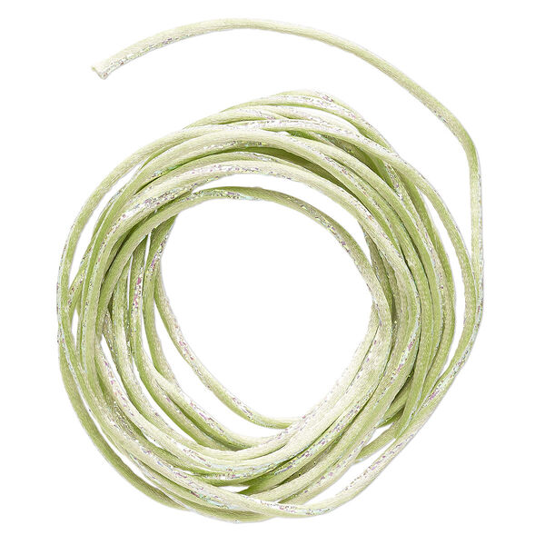 Cord, Satinique™, nylon and polyester, lime green / green / pink, 2mm regular with vertical stripe. Sold per 10-foot section. image number 0