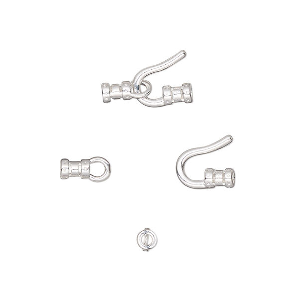 Clasp, hook-and-eye, silver-plated brass, 13x7.5mm with crimp ends. Sold per pkg of 10. image number 0