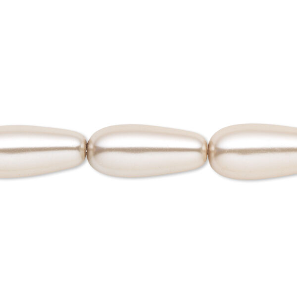 Bead, crystal pearl, beige, 15x7mm-18x8mm teardrop. Sold per 15-1/2" to 16" strand, approximately 20 beads. image number 0