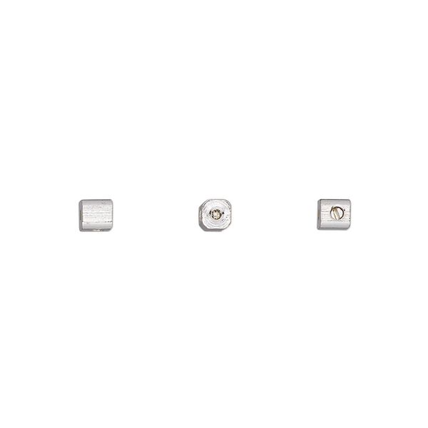 Crimp, Screw-Tite Crimps™, silver-plated brass, 3mm rectangle, for wire up to 0.024 inches. Sold per pkg of 10. image number 0