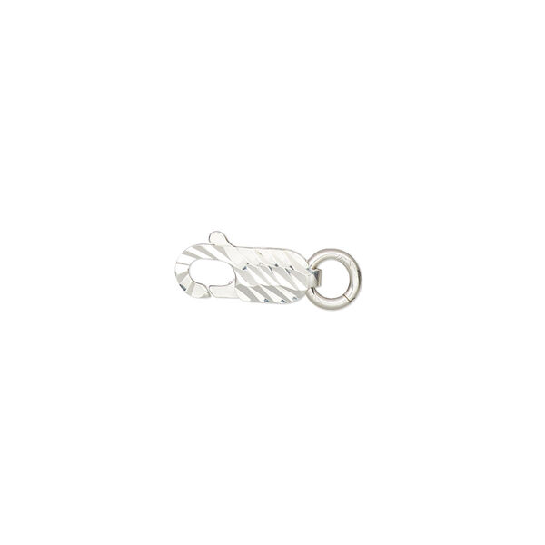 Clasp, lobster claw, sterling silver, 12x4mm with double-sided diamond-cut design and 5mm closed jump ring. Sold individually. image number 0