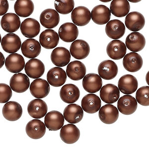 Bead 1pkg60, Czech pearl-coated glass druk, opaque matte mocha, 6mm round.