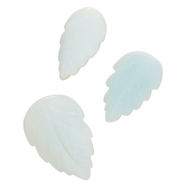 Amazonite 1pkg3, carved leaf bead natural B grade, 20x11mm-28x15mm image number 0