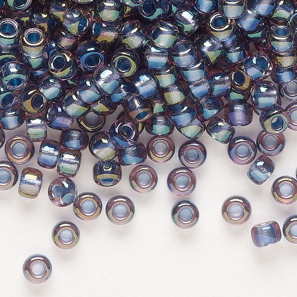 Seed bead, Miyuki, glass, pkg/250g, #6 rocaille, translucent tidal-lined luster crystal clear (RR-3747). image number 0