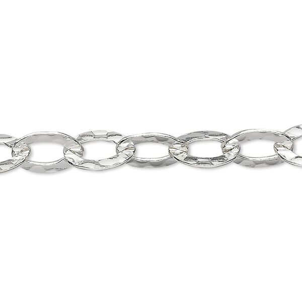 Chain, sterling silver, 10.5x7.5mm flat hammered cable. Sold per pkg of 5 feet. image number 0