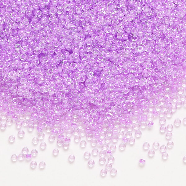 Seed bead, Miyuki, glass, pkg/250g, #15 rocaille, translucent orchid-lined luster crystal clear (RR-222). image number 0