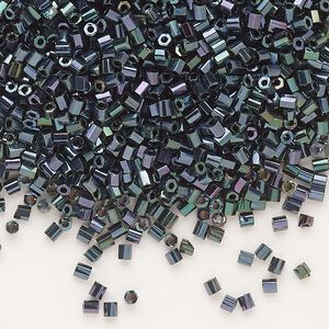 Seed bead, Dyna-Mites™, glass, pkg/1/2kg, #11 2-cut hex, opaque iris green, (90101 11/0 2CUT).