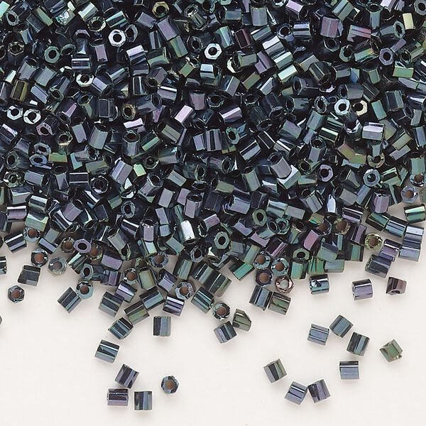Seed bead, Dyna-Mites™, glass, pkg/1/2kg, #11 2-cut hex, opaque iris green, (90101 11/0 2CUT). image number 0