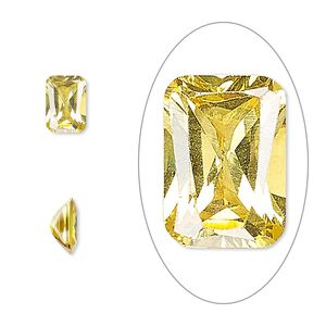 Gem, cubic zirconia, topaz gold, 7x5mm faceted emerald-cut, Mohs hardness 8-1/2. Sold per pkg of 2.