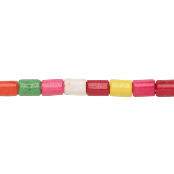 Bead, "howlite" (resin) (imitation), multicolored, 6x4mm-6x5mm round tube. Sold per 15-inch strand. image number 0