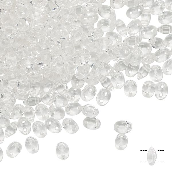 Bead, Preciosa Twin™, Pressed Twin, Czech pressed glass, clear, 5x2.5mm oval with 2 holes. Sold per 50-gram pkg. image number 0