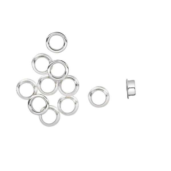 Grommet, glue-in, sterling silver, 4x2mm round, 3.5mm inside diameter. Sold per pkg of 10. image number 0
