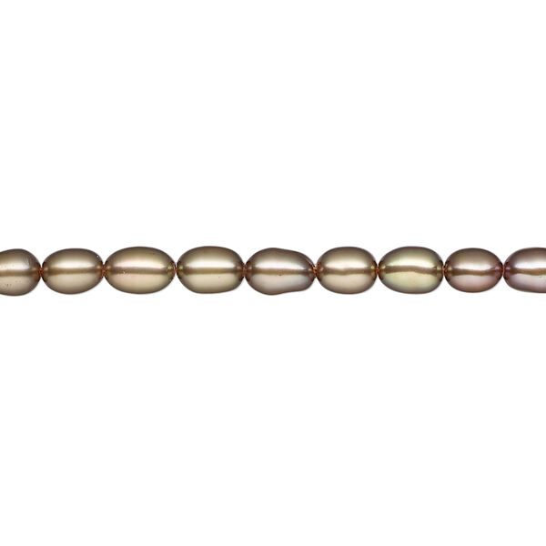 Pearl, cultured freshwater (dyed), iris gold, 4-5mm rice, B- grade, Mohs hardness 2-1/2 to 4. Sold per 15-inch strand. image number 0
