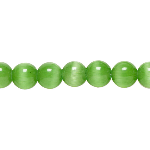 Bead, cat's eye glass (fiber optic glass), dark green, 8mm round, quality grade. Sold per 15-1/2" to 16" strand. image number 0