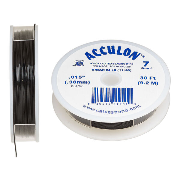 Beading wire, Acculon®, nylon-coated stainless steel, black, 7 strand, 0.024-inch diameter. Sold per 100-foot spool. image number 0