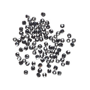Bead, Czech fire-polished glass 1pkg1200, opaque hematite, 2mm faceted round.
