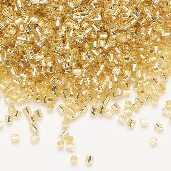 Seed bead, Miyuki, glass, pkg/50g, #11 2-cut hex, transparent silver-lined gold (HEX-662). image number 0