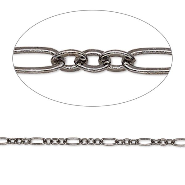 Chain, gunmetal-plated brass, 2.5mm figaro. Sold per pkg of 5 feet. image number 0