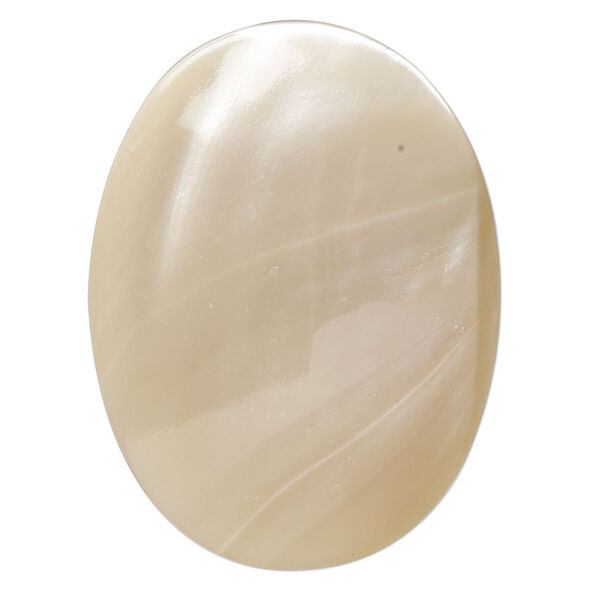 Cabochon, mother-of-pearl shell (natural), 40x30mm calibrated oval, Mohs hardness 3-1/2. Sold individually. image number 0