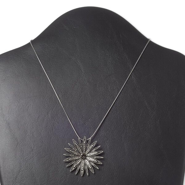 Necklace, glass and antiqued silver-finished "pewter" (zinc-based alloy), smoke, 42x42mm starburst, 16 inches with 3-inch extender chain and lobster claw clasp. Sold individually. image number 0